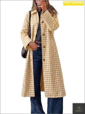 Plaid Trench Coat Fall Lapel Single Breasted Long Jacket